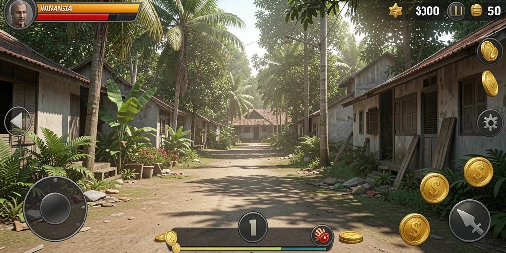 Screenshot menunjukkan karakter utama di sebuah lokasi yang menakjubkan.